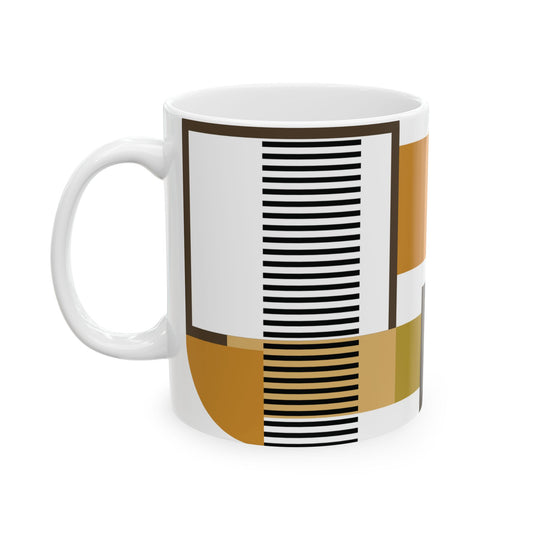 Luxe Mustard Yellow & Black Geometric Mug | Mid-Century Modern Abstract Coffee Cup | Art Deco Style Tea Mug | Designer Office Gift