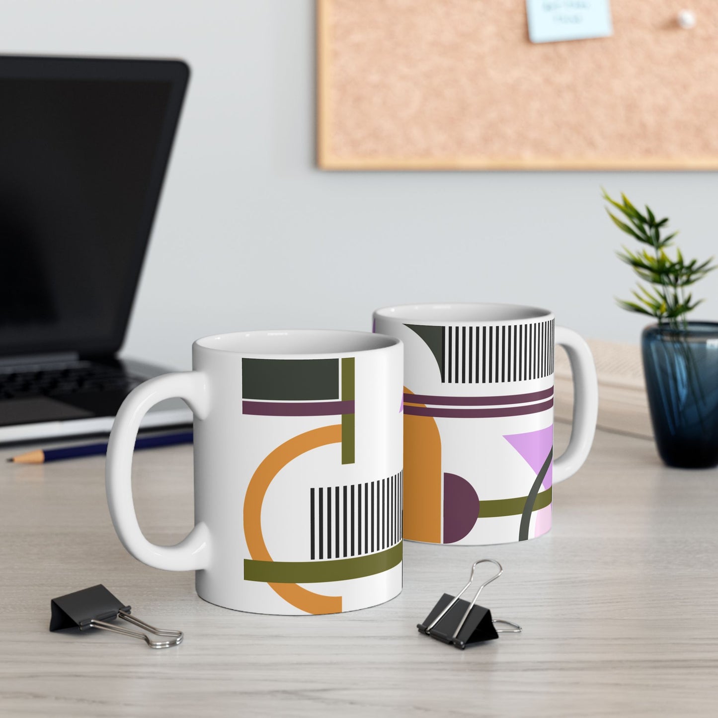 Playful Geometric Abstract Coffee Mug | Lavender & Olive Green Art Mug | Modern Graphic Kitchenware | 11 oz Mug
