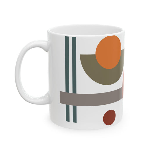 Modern Geometric Abstract Coffee Mug | Terracotta and Olive Green Tea Cup | Minimalist Earth Tone Designer Mug | Calming Scandi Decor | Mid-Century Kitchenware | 11 oz Mug