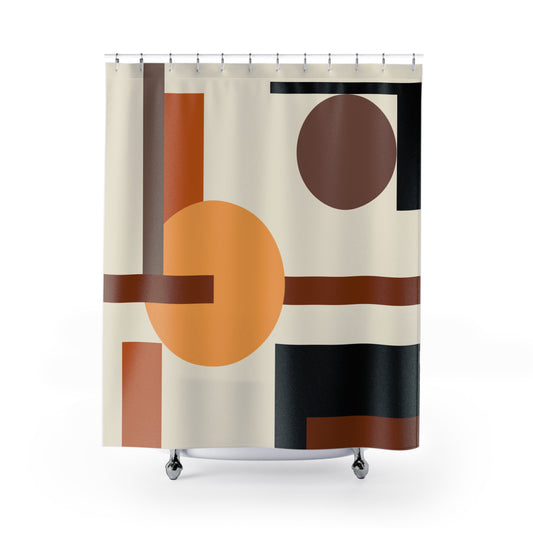 Architectural Geometric Abstract Shower Curtain | Modern Bauhaus Circles & Lines