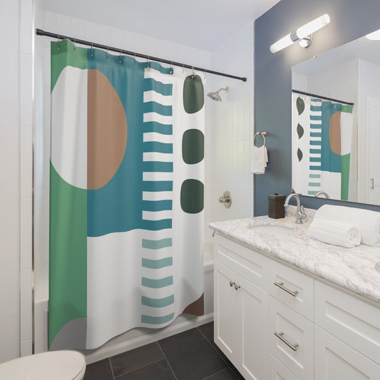 Modern Form Shower Curtain – Teal, Brown & Gray Geometry