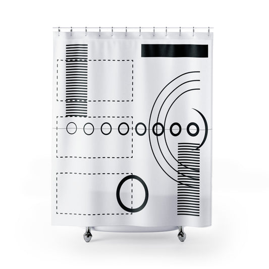 Modern Geometric Shower Curtain - Stylish Bath Decor with Colorful Bird Design