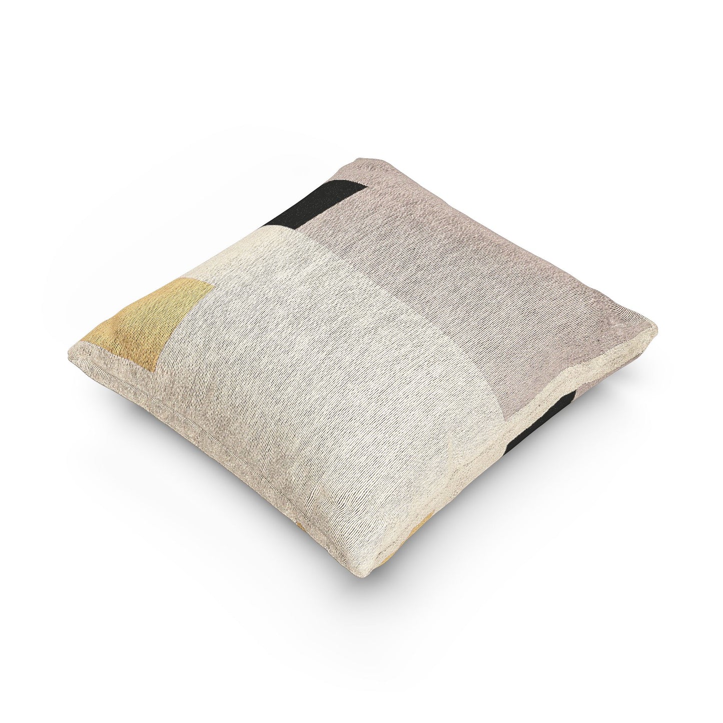 Architectural Color Block Throw Pillow – Beige, Black, Mustard & White