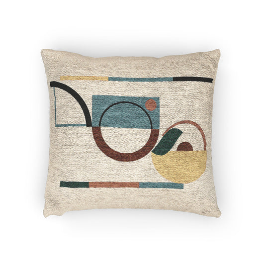 Orbital Signal Throw Pillow – Teal, Mustard & Earth Tones
