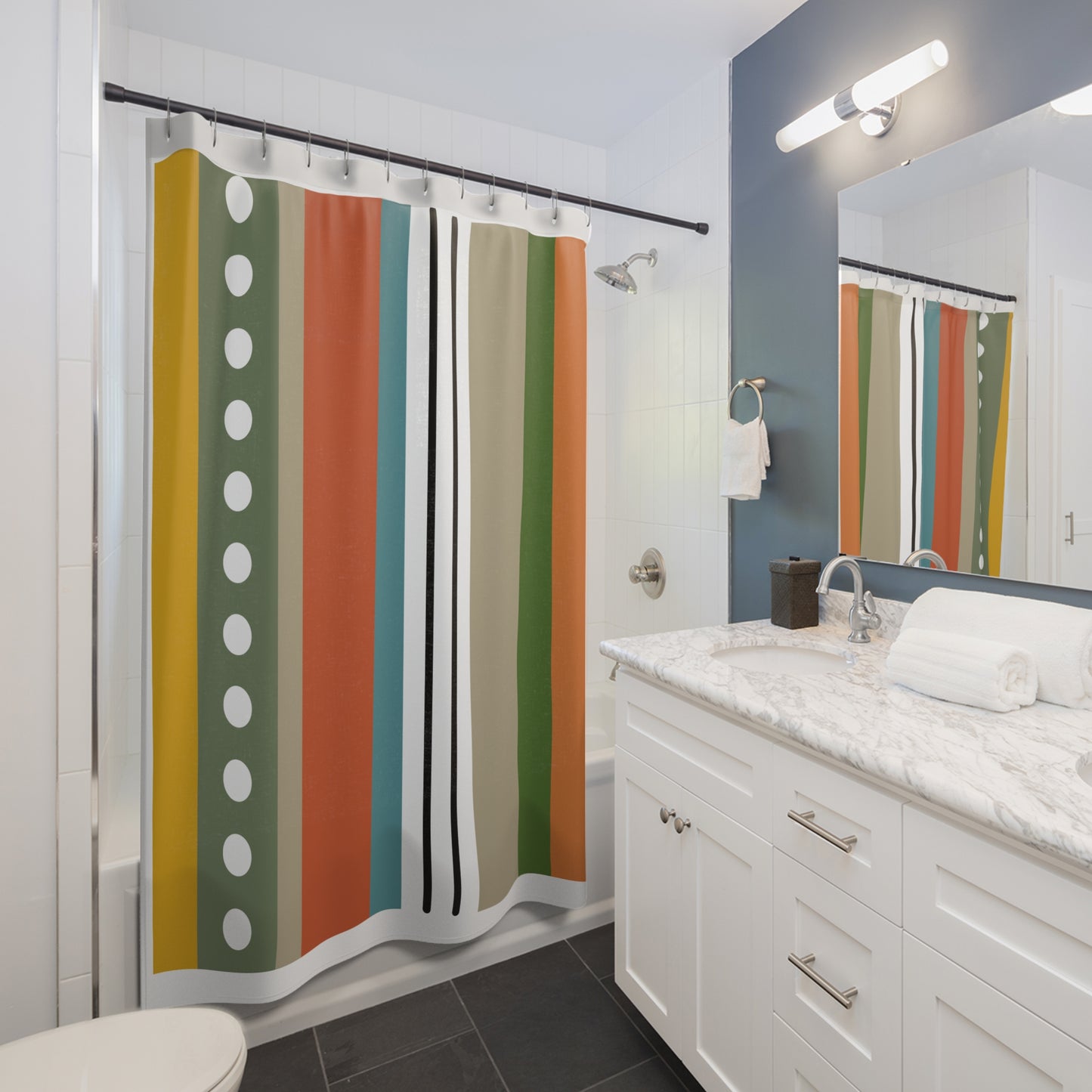 Retro Stripe Shower Curtain – Bold Earth Tone Vertical Stripes