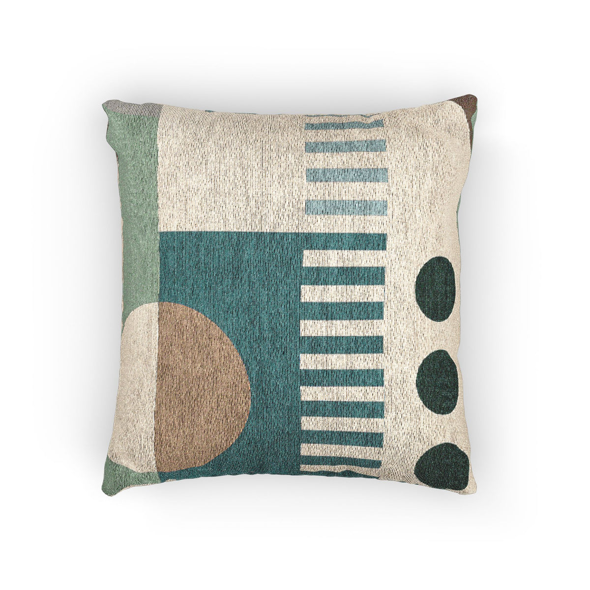 Geometric Balance Cushion – Teal, Beige & Earth Tones