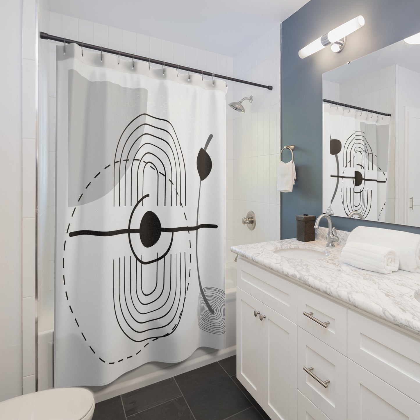 Abstract Modern Shower Curtain – Orbital Geometric Design