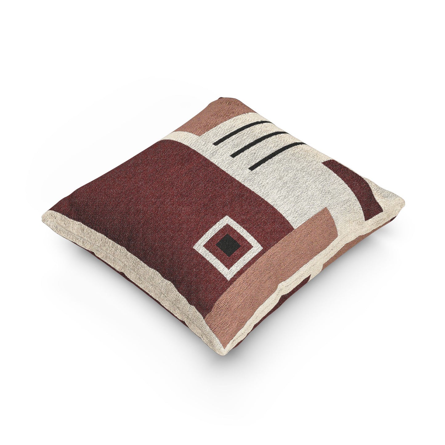Shadow Grid Throw Pillow – Red, Brown & White Geometry on Black