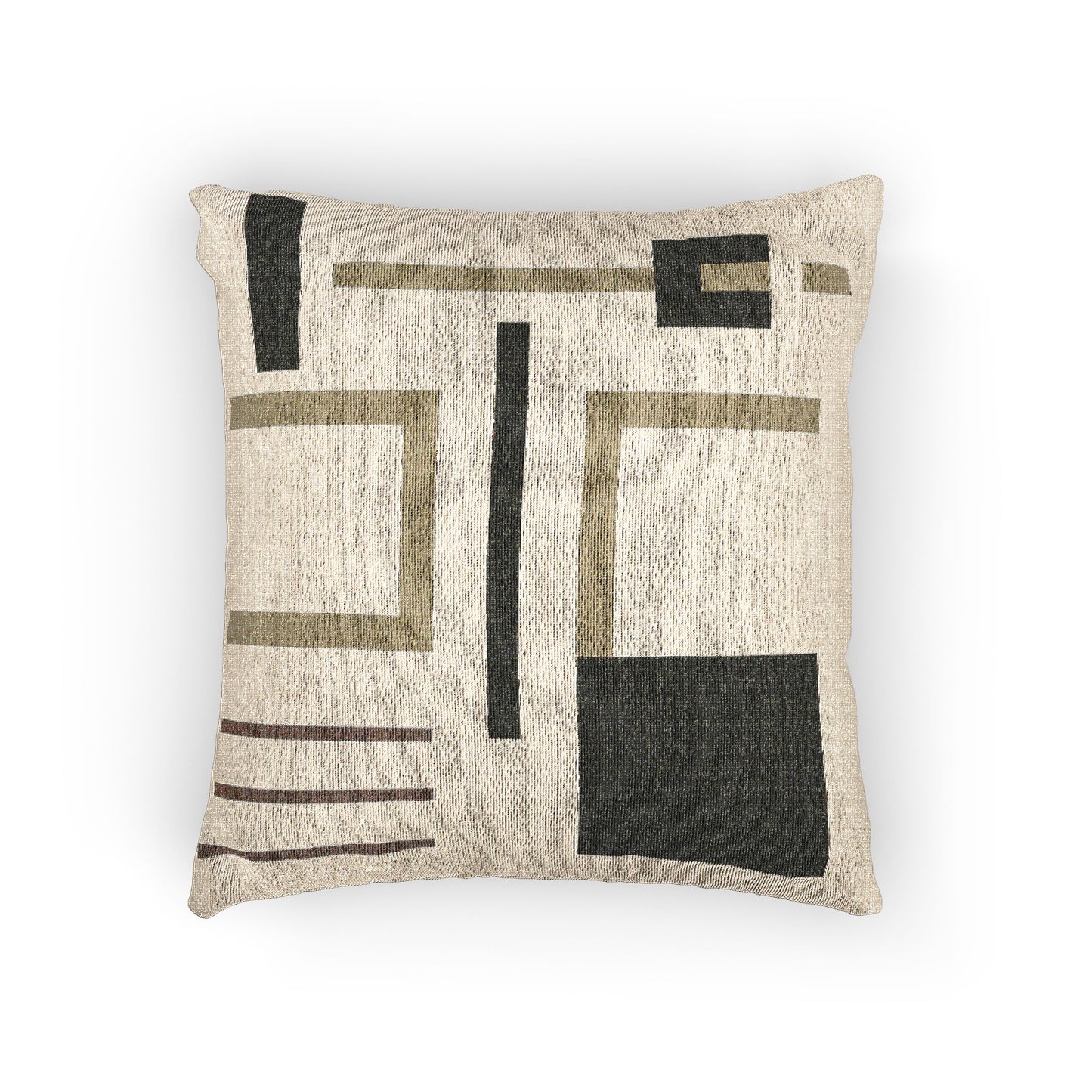 Signal Grid Throw Pillow – Beige & Brown Geometry on Black