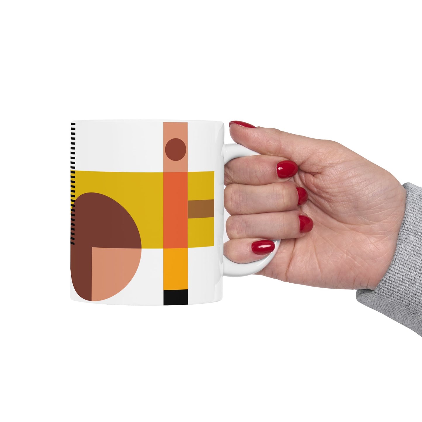 Bauhaus Stripe Abstract Coffee Mug | Terracotta & Gold Geometric Kitchenware | Modern Art Mug | 11 oz Mug
