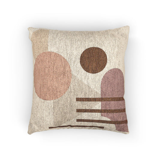 Earth-Toned Geometric Throw Pillow – Abstract Shapes in Brown & Beige