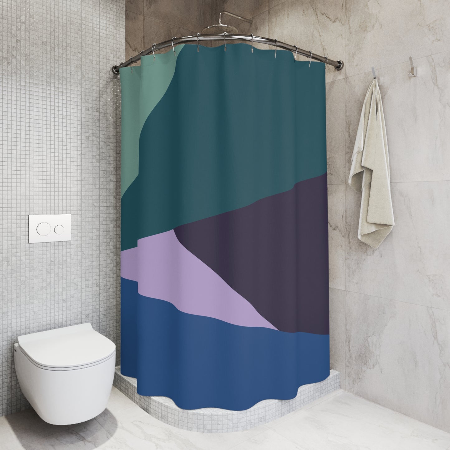 Geometric Triangle Abstract Shower Curtain | Modern Cool Tones Art Decor