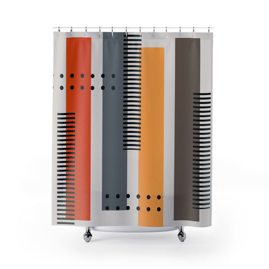 Mid-Century Modern Striped Shower Curtain | Retro Vertical Geometric Art