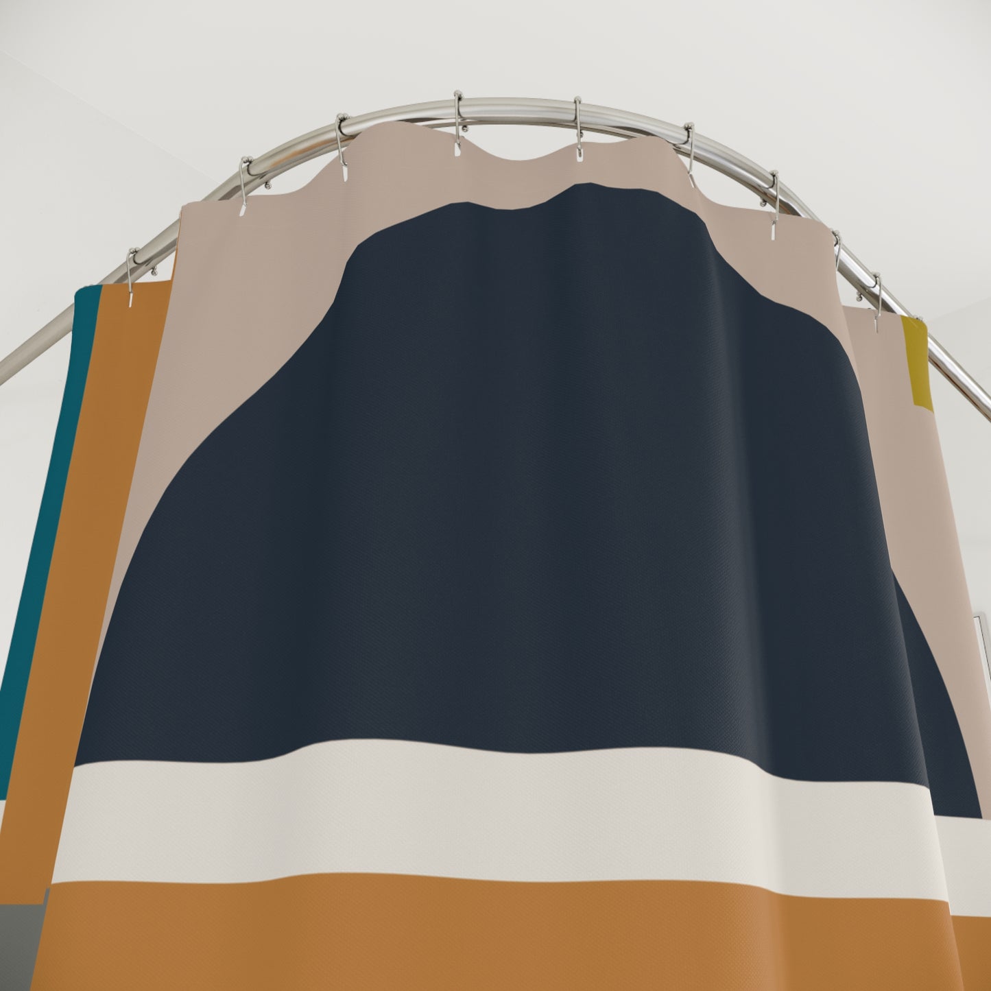 Modern Geometric Circle Abstract Shower Curtain | Navy, Terracotta & Teal Art Decor