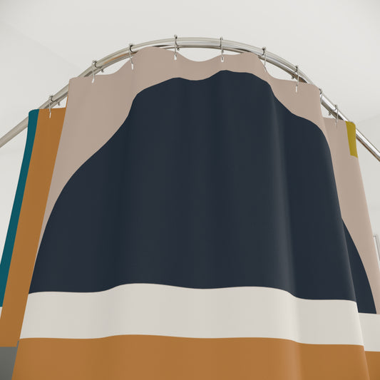 Modern Geometric Circle Abstract Shower Curtain | Navy, Terracotta & Teal Art Decor