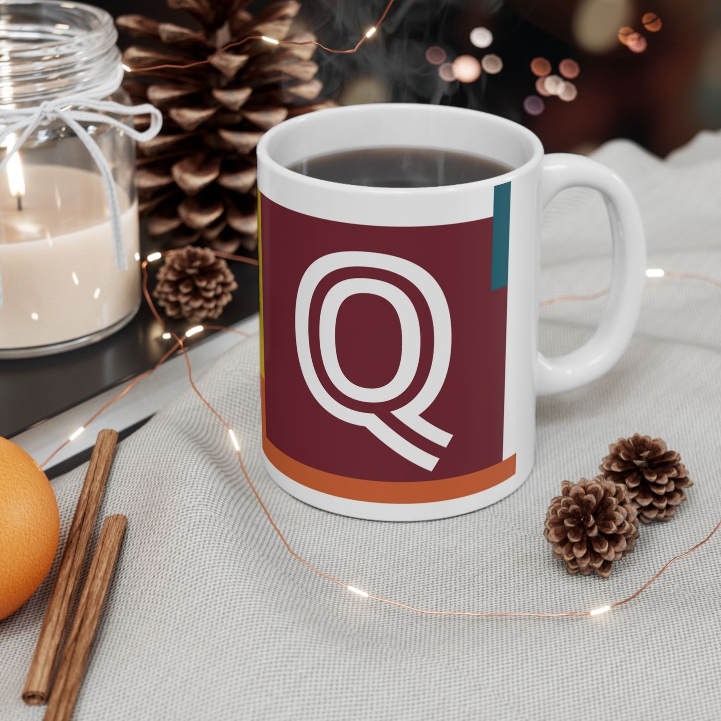 "Q" Constructivist Monogram Mug – Bauhaus Geometric Studio Cup | 11 oz Mug