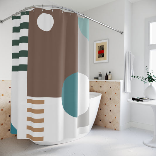 Modern Form Shower Curtain – Teal, Brown & Gray Geometry