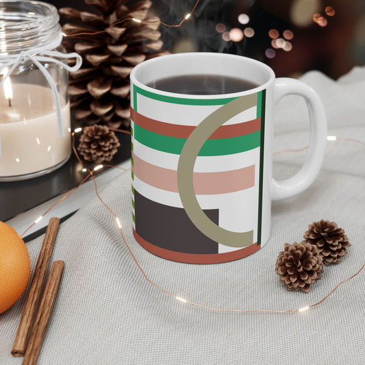 Mid-Century Modern Abstract Geometric Mug | Earth Tone Minimalist Ceramic Coffee Cup | Mid-Century Kitchenware | 11 oz Mug