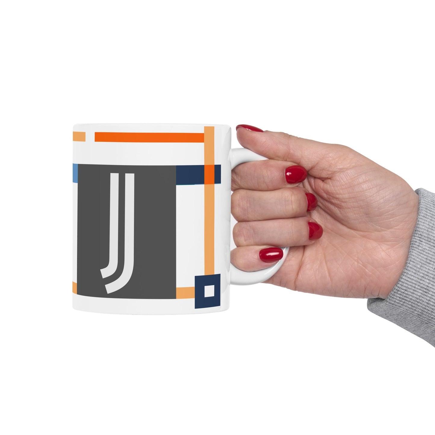 "J" Spatial Study – De Stijl Inspired Monogram Mug | 11 oz Mug