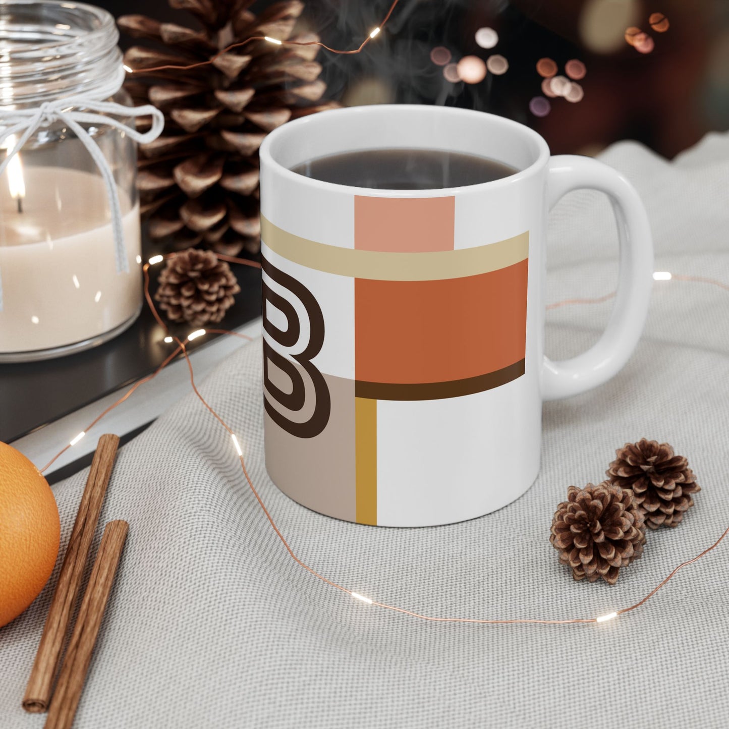 "B" Structural Grid – Bauhaus Abstract Monogram Mug | 11 oz Mug