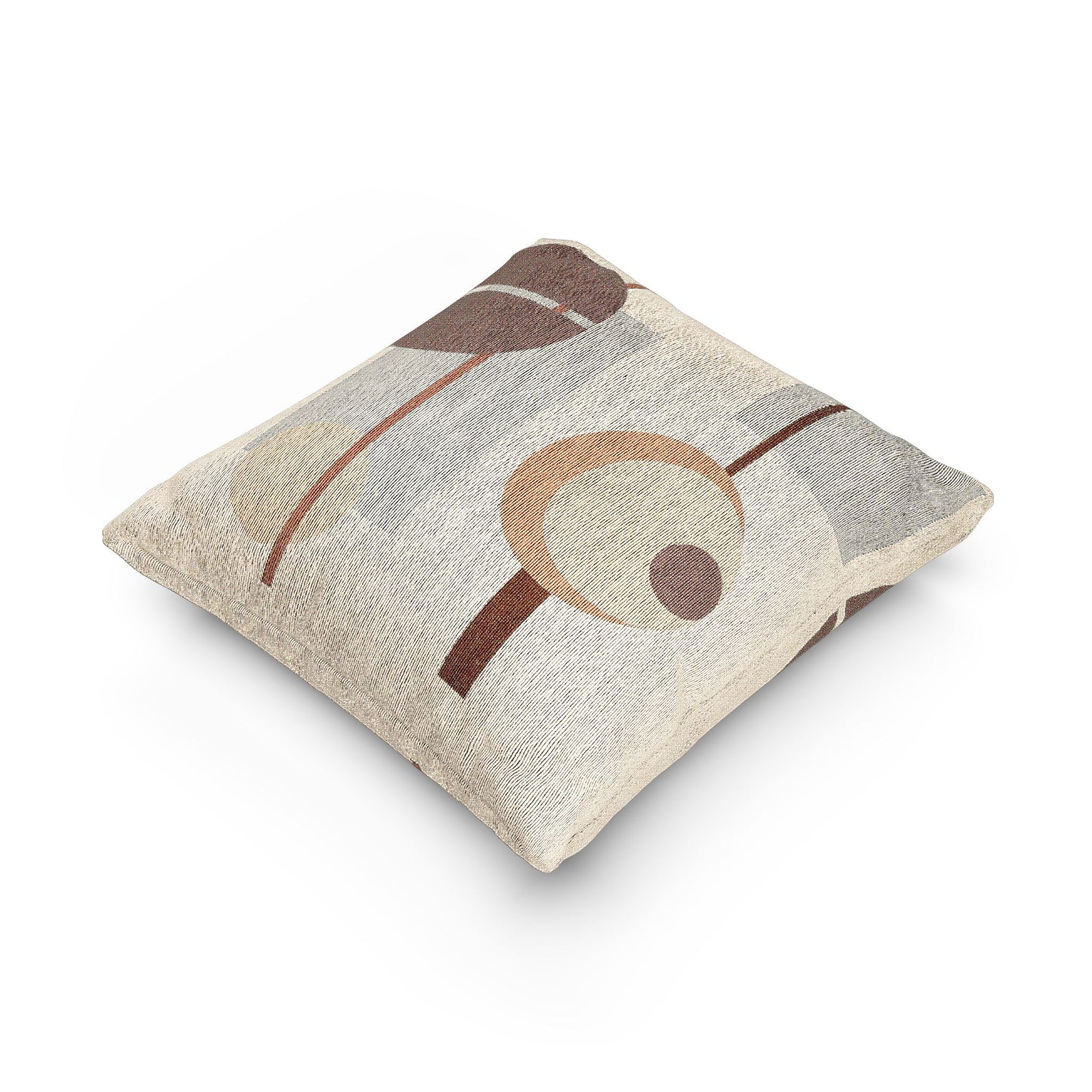 Dual Orbit Throw Pillow – Circles & Lines in Earth & Peach Tones