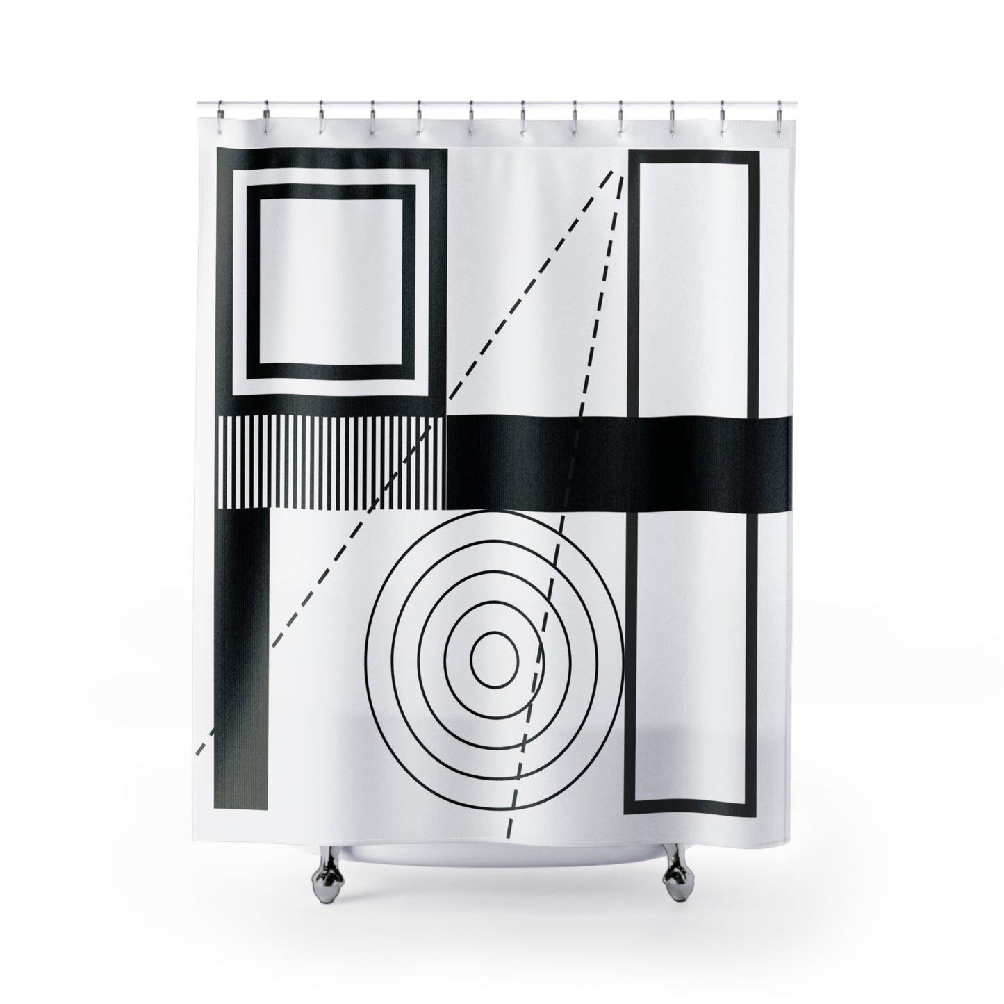 Modern Geometric Shower Curtain – Black and Gray Minimalist Art