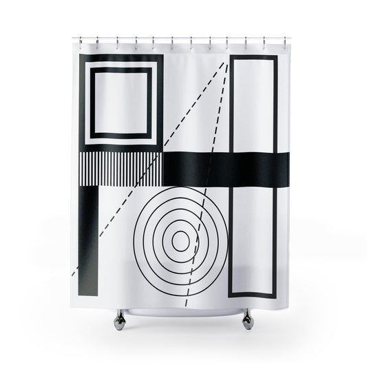 Modern Geometric Shower Curtain – Black and Gray Minimalist Art