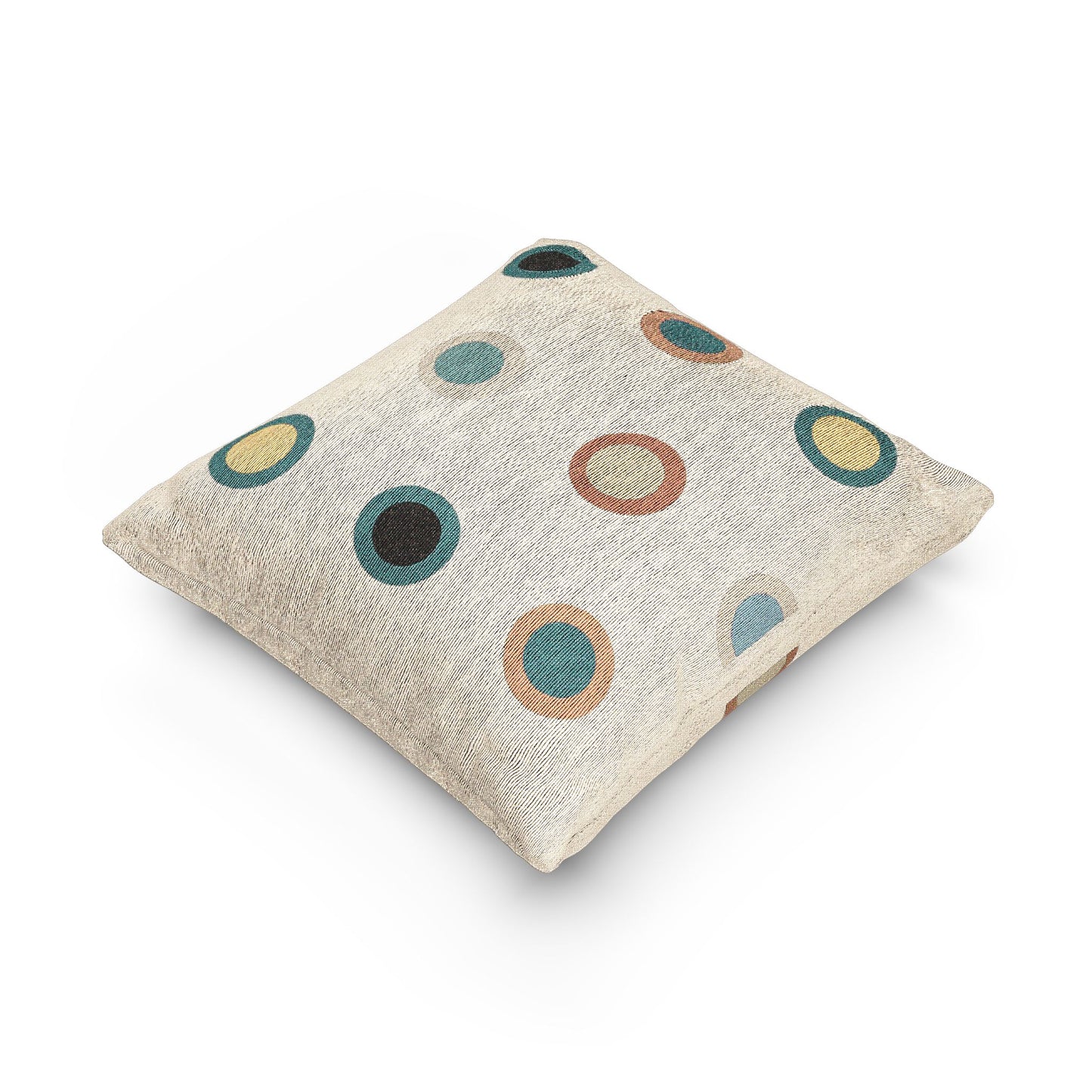 “Signal Circles” – Geometric Color-Blocked Throw Pillow - Beige