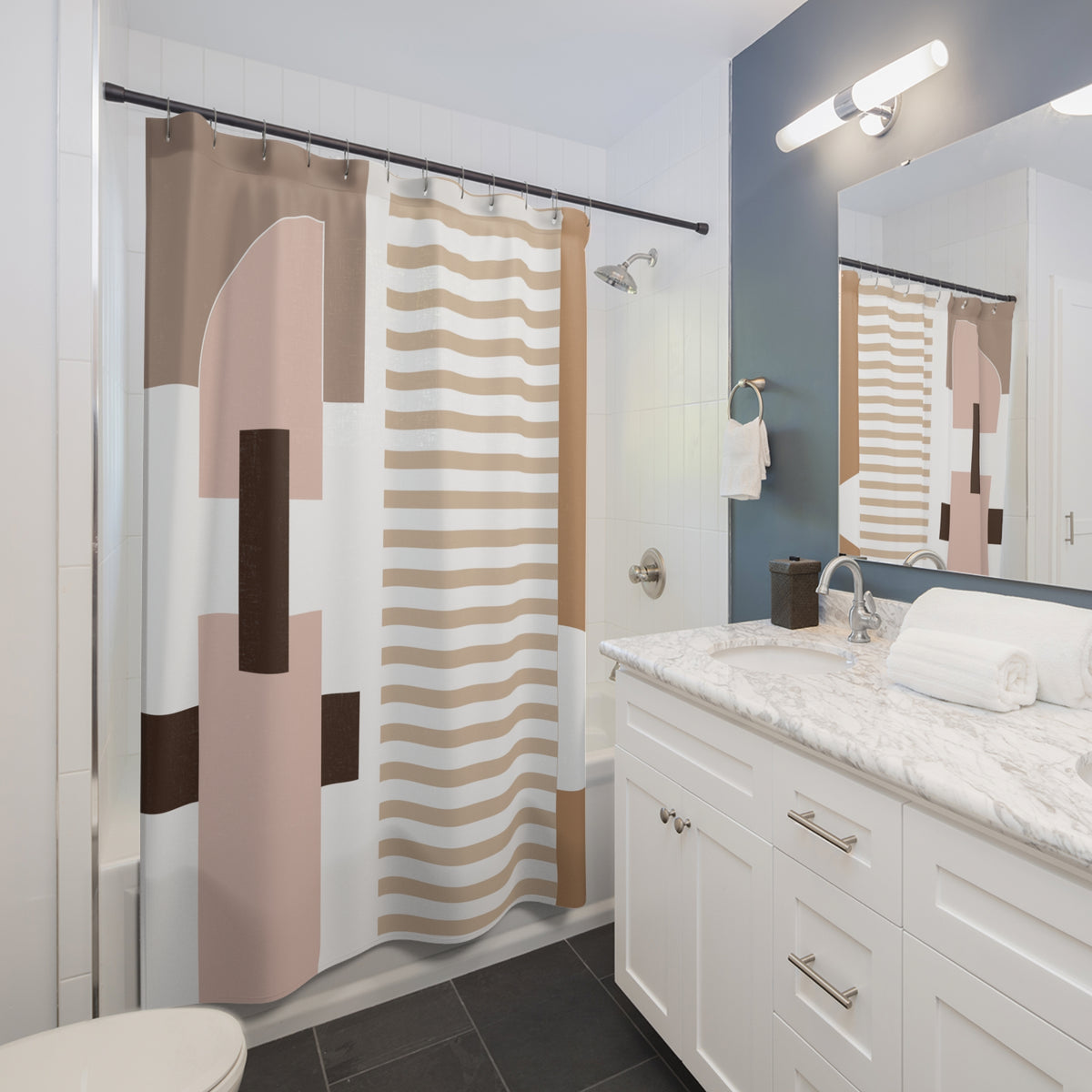 Echo Geometry Shower Curtain — Spatial Rhythm in Neutrals