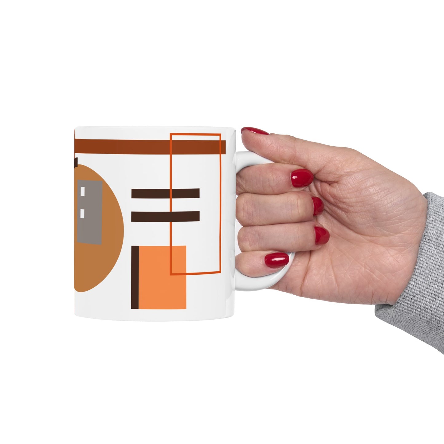 Warm Earth Tones Abstract Coffee Mug | Mid-Century Geometric Kitchenware | Designer Art Mug | 11 oz Mug