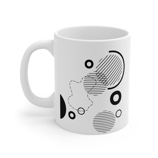 Geometric Balance Mug | 11oz Ceramic Coffee Mug | Minimalist Black Line Abstract Design