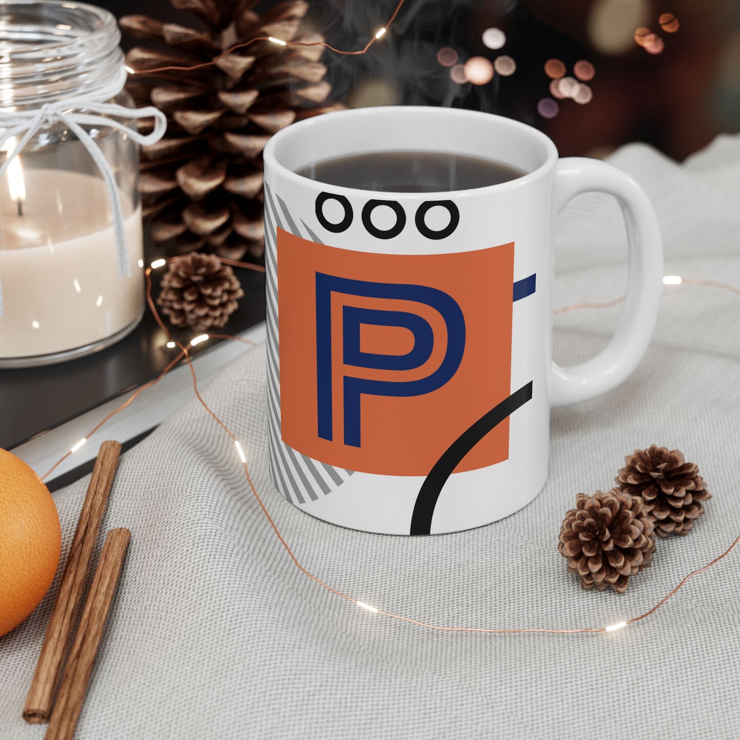 "P" Constructivist Monogram Mug – Bauhaus Geometric Studio Cup | 11 oz Mug
