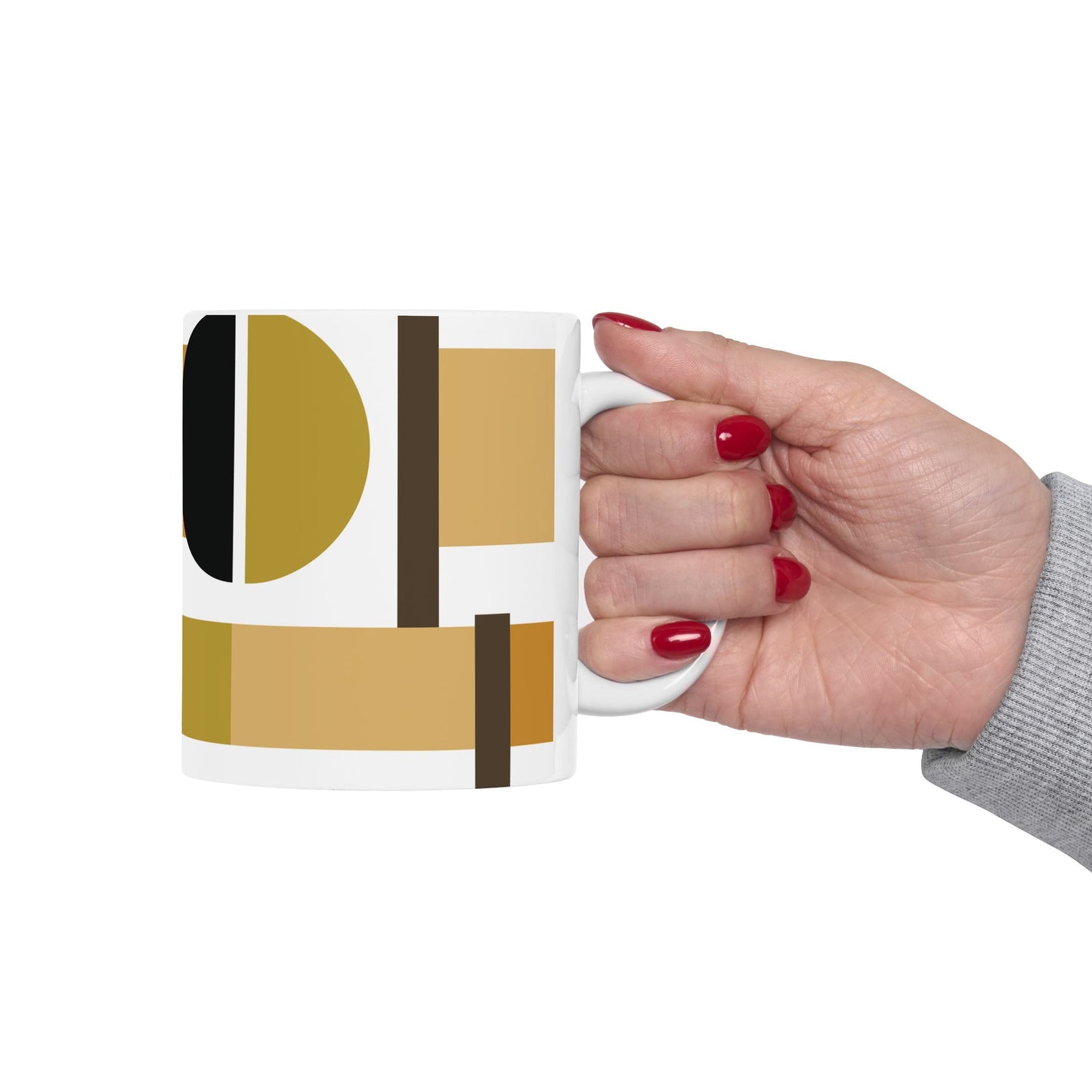 Luxe Mustard Yellow & Black Geometric Mug | Mid-Century Modern Abstract Coffee Cup | Art Deco Style Tea Mug | Designer Office Gift