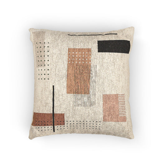 Abstract Geometric Throw Pillow – Beige, Yellow & Black Modern Design