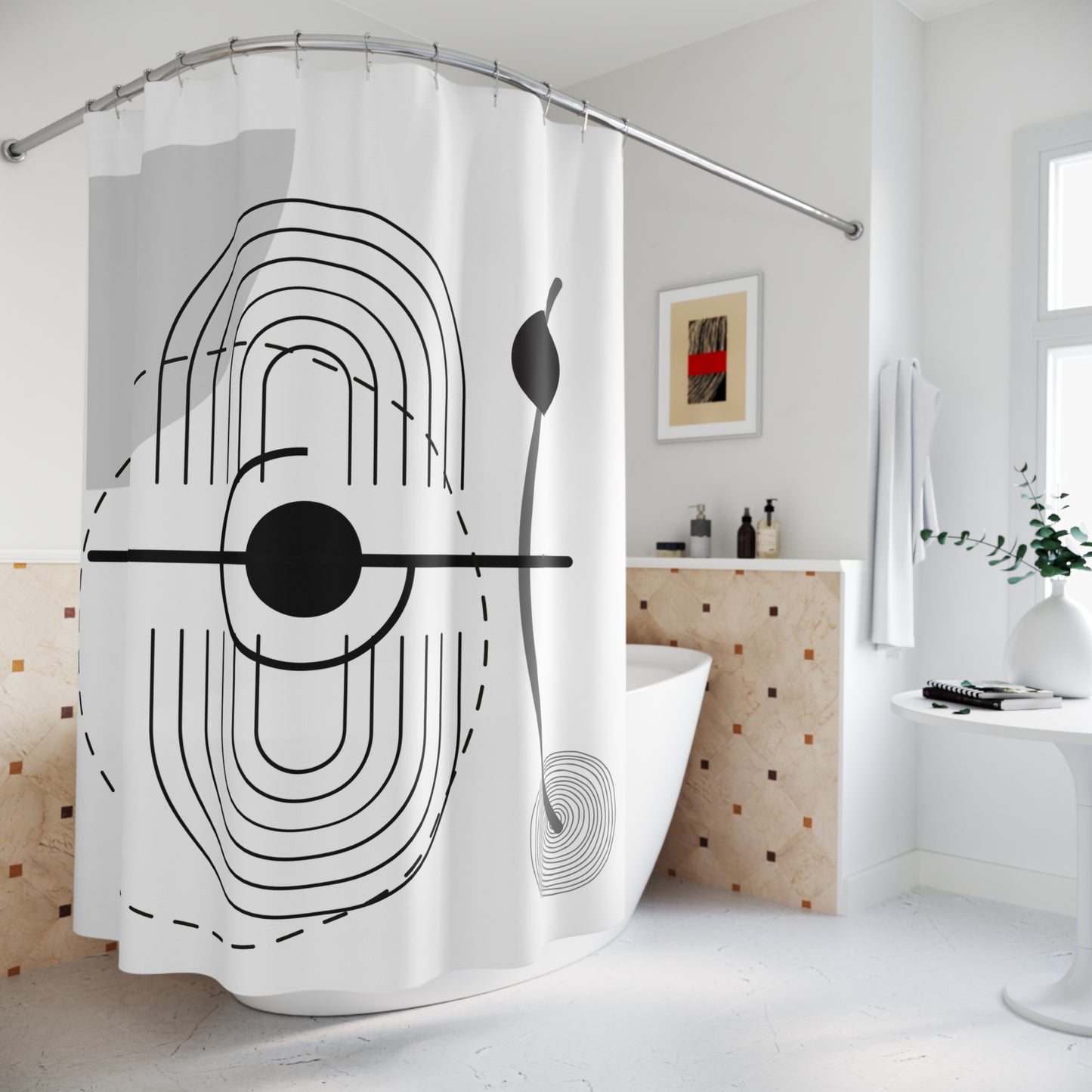 Abstract Modern Shower Curtain – Orbital Geometric Design