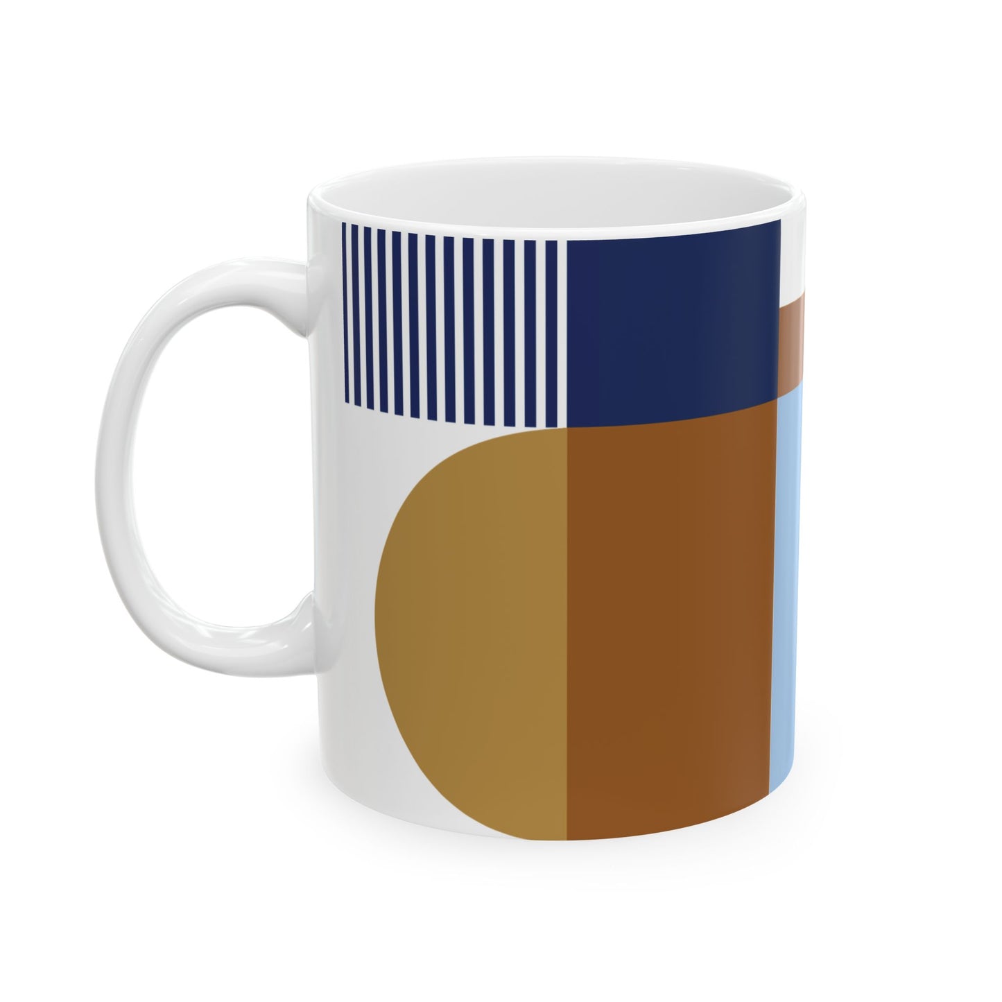 Navy & Ochre Abstract Geometric Mug | Modern Bauhaus Inspired Coffee Cup