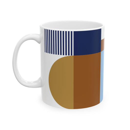 Navy & Ochre Abstract Geometric Mug | Modern Bauhaus Inspired Coffee Cup