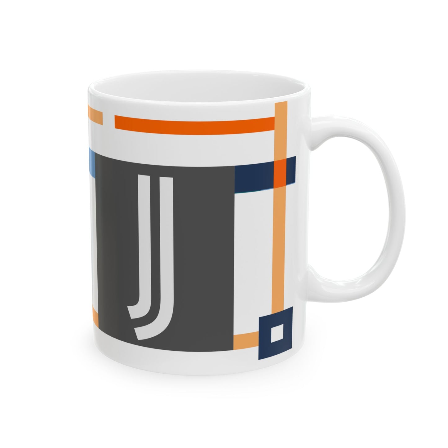 "J" Spatial Study – De Stijl Inspired Monogram Mug | 11 oz Mug