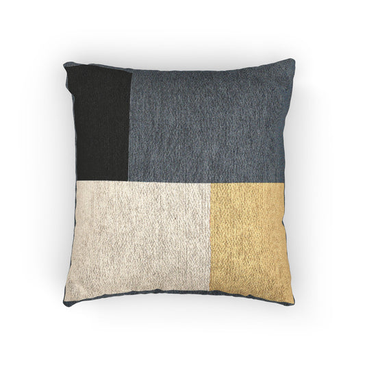 Quadrant Contrast Throw Pillow – Black, White & Mustard Minimalism