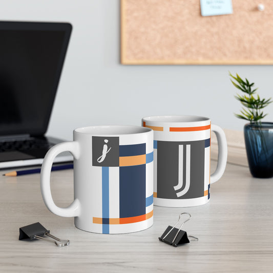 "J" Spatial Study – De Stijl Inspired Monogram Mug | 11 oz Mug