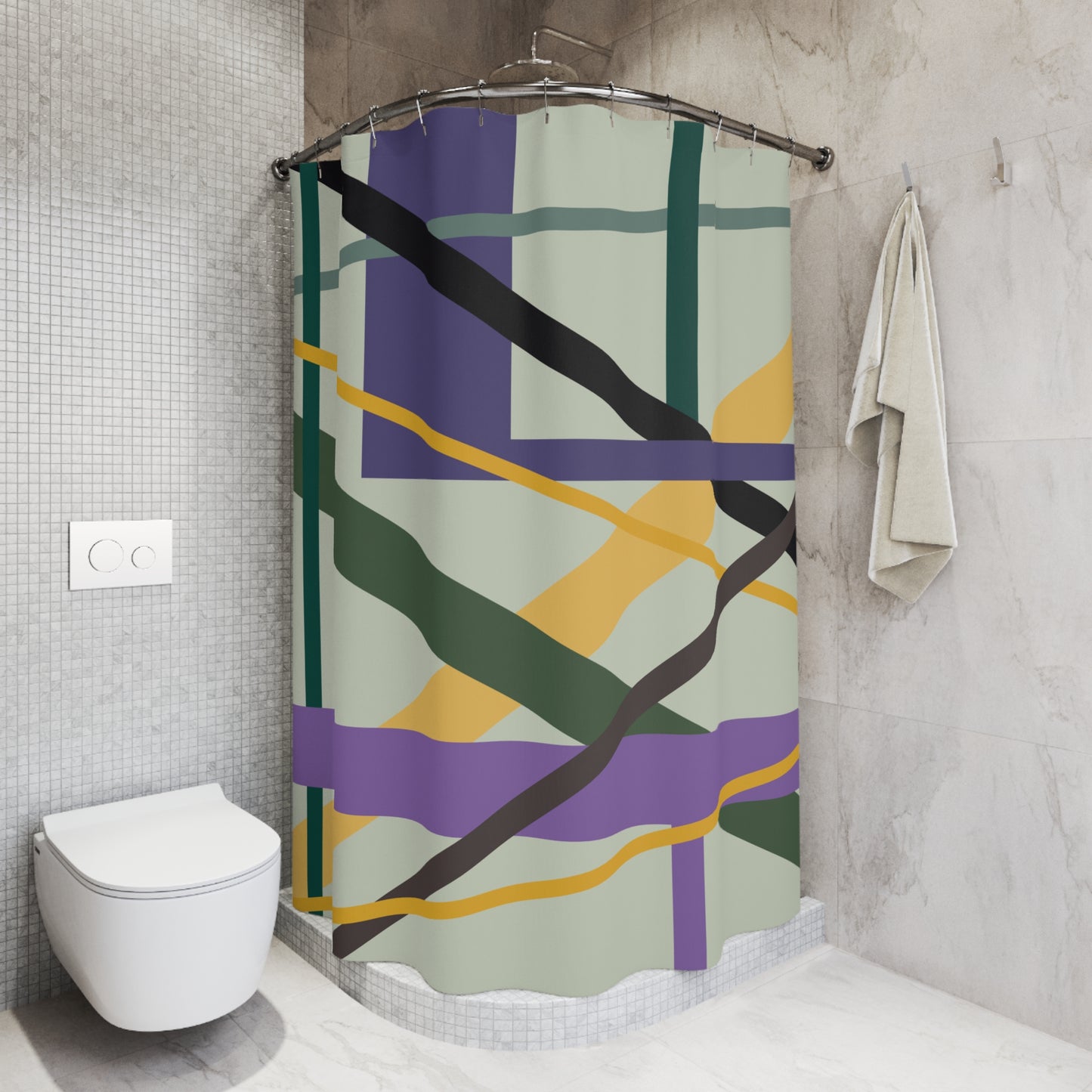 Dynamic Abstract Lines Shower Curtain | Modern Intersecting Geometric Art
