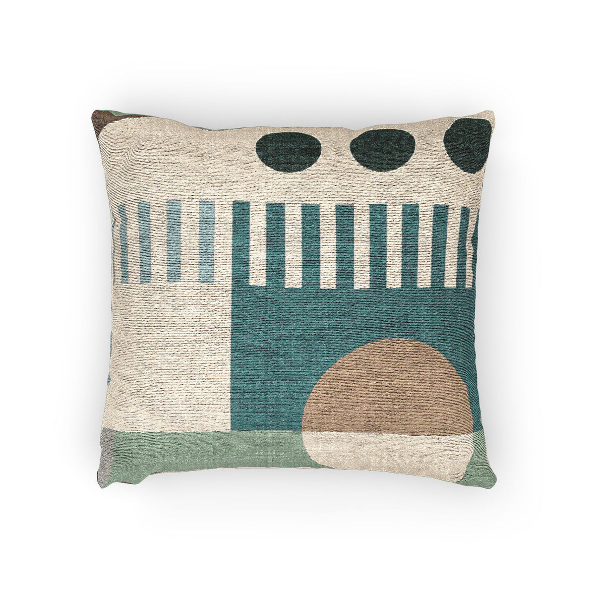 Geometric Balance Cushion – Teal, Beige & Earth Tones