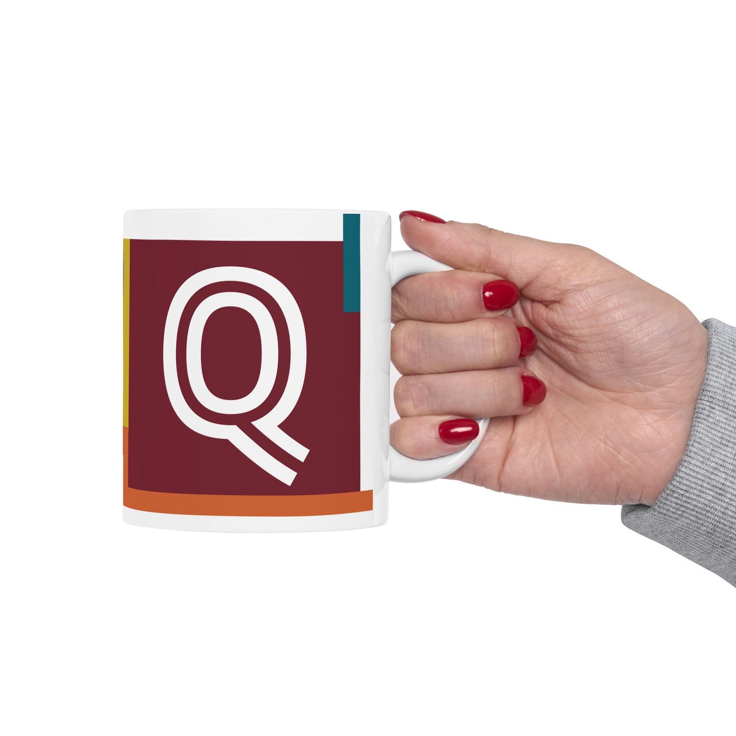 "Q" Constructivist Monogram Mug – Bauhaus Geometric Studio Cup | 11 oz Mug