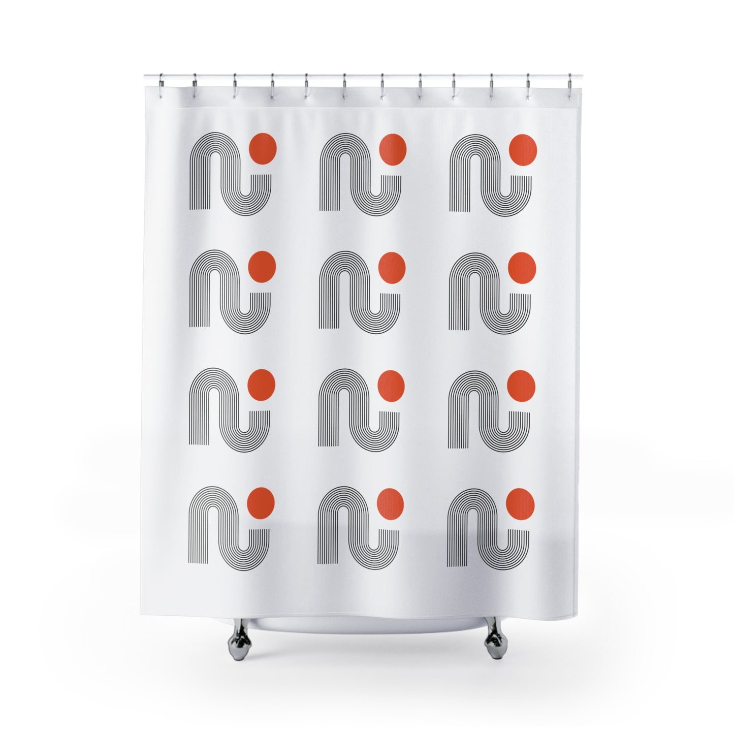 Retro Modern Pattern Shower Curtain – Black & Orange Minimal Repeat