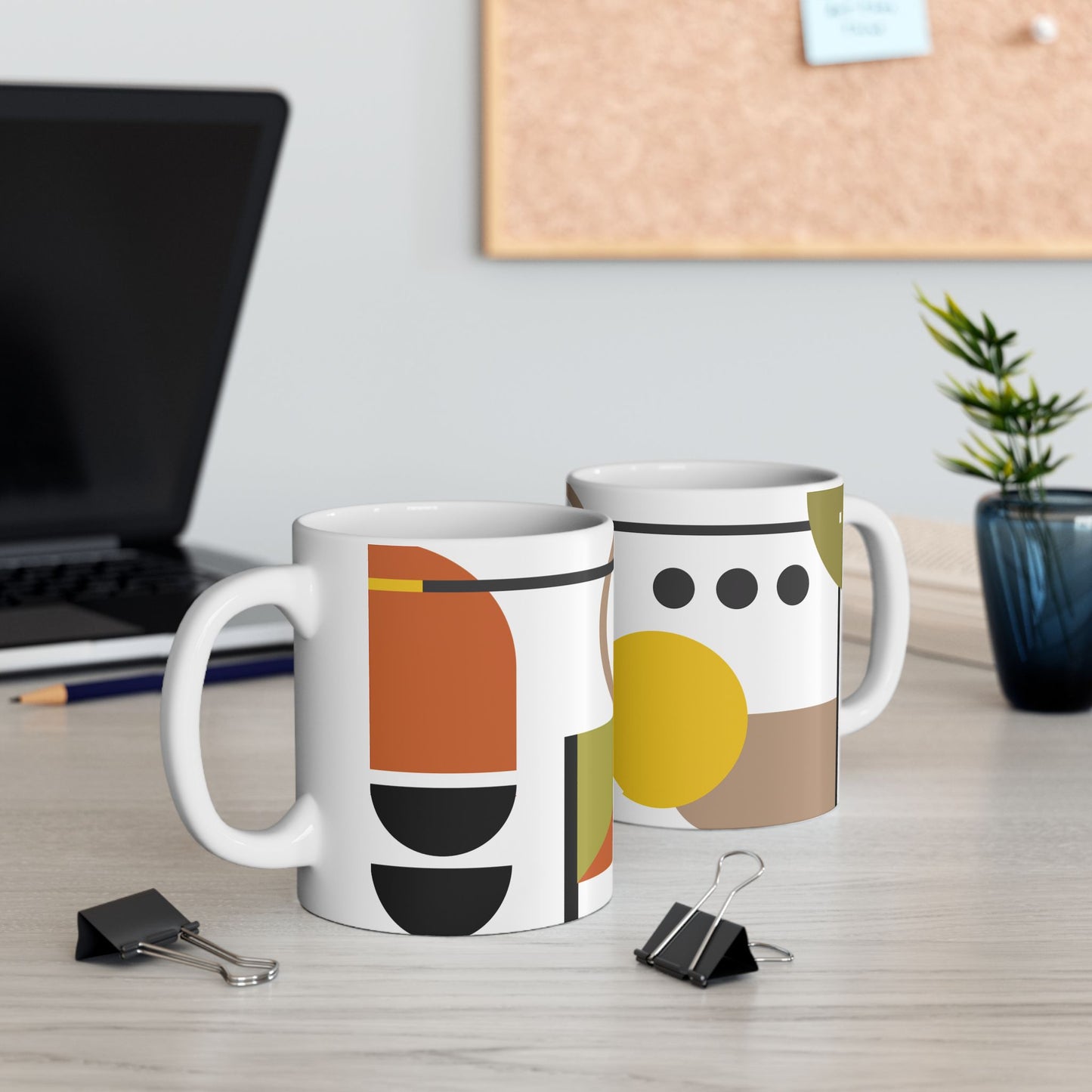 Bauhaus Abstract Geometric Ceramic Mug | Mid-Century Kitchenware | 11 oz Mug