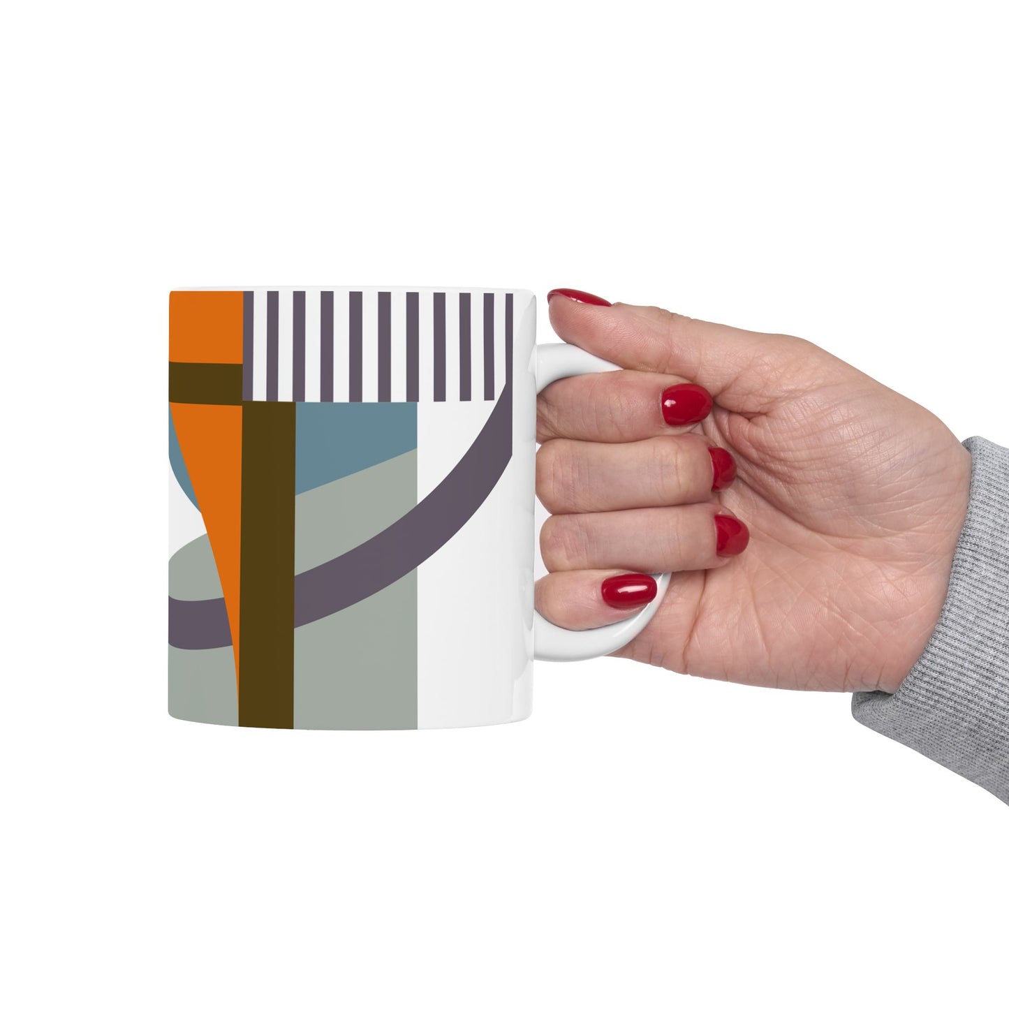 Earthy Geometric Abstract Coffee Mug | Olive Green & Terracotta Art Mug | Mid-Century Kitchenware