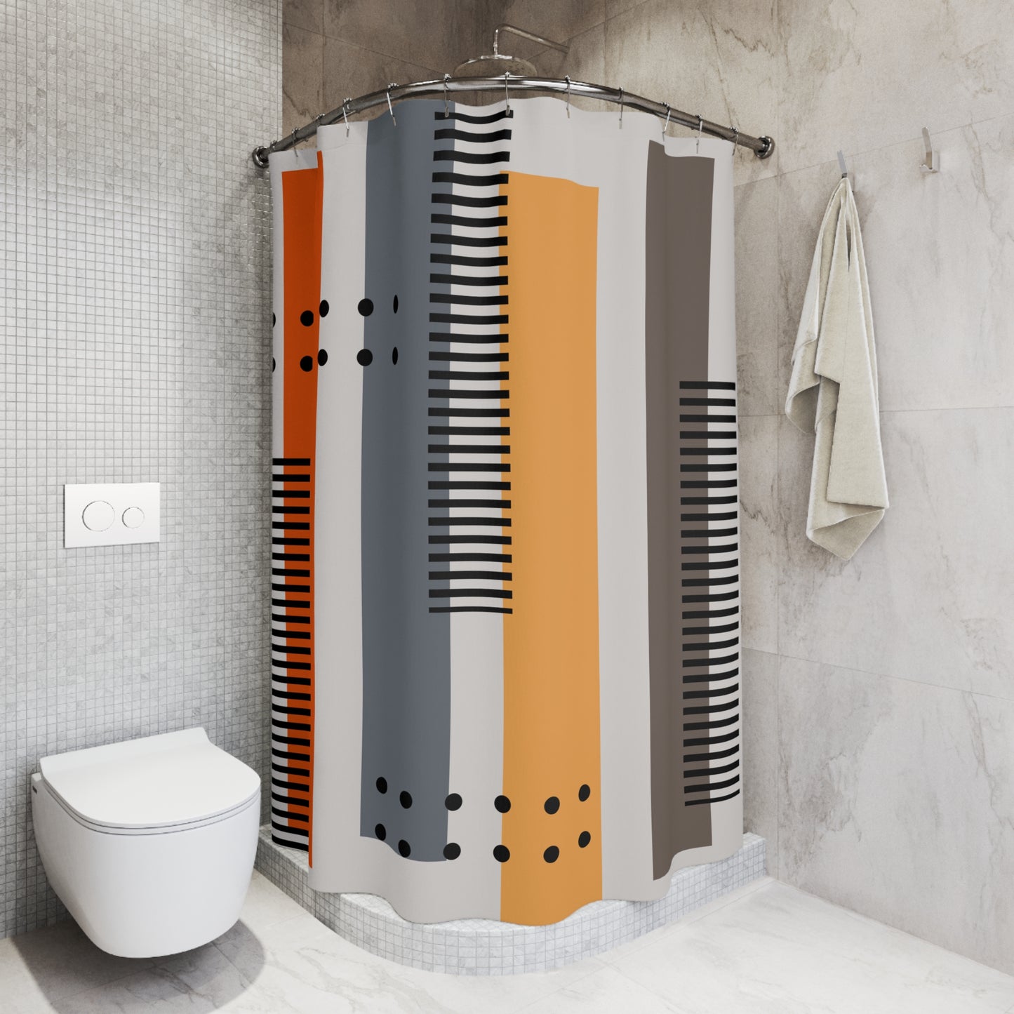 Mid-Century Modern Striped Shower Curtain | Retro Vertical Geometric Art