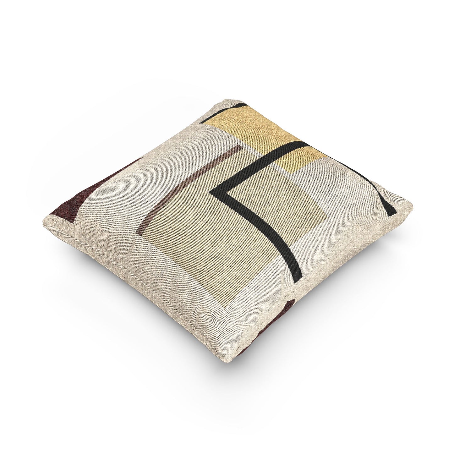 Shadow Blocks Throw Pillow – Mustard, Beige & Deep Red Geometry