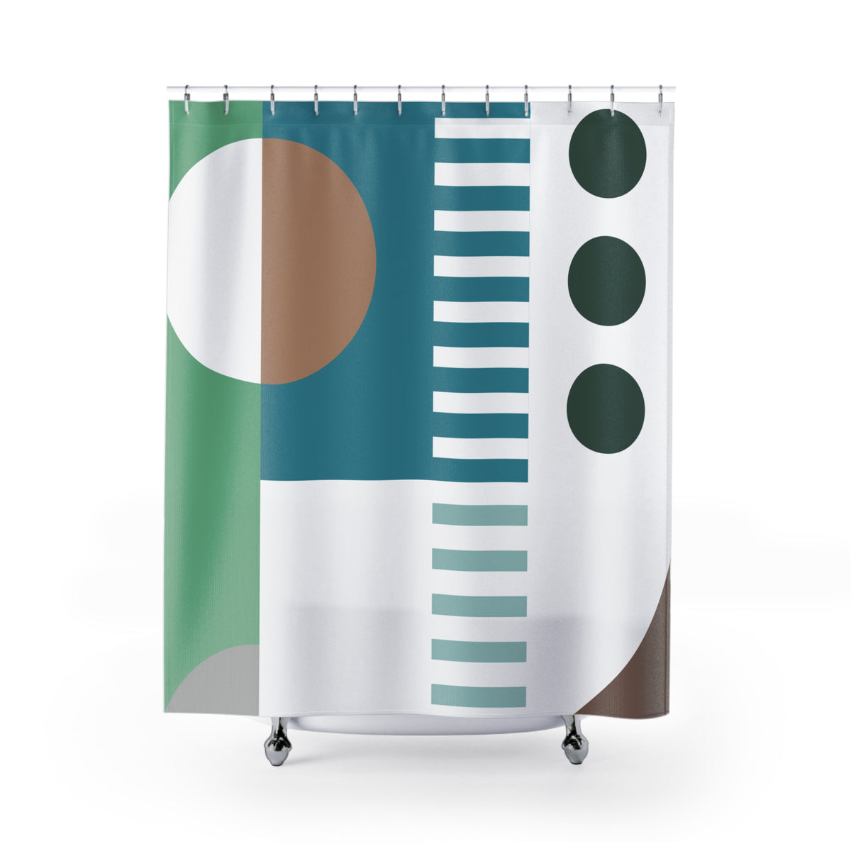 Modern Form Shower Curtain – Teal, Brown & Gray Geometry