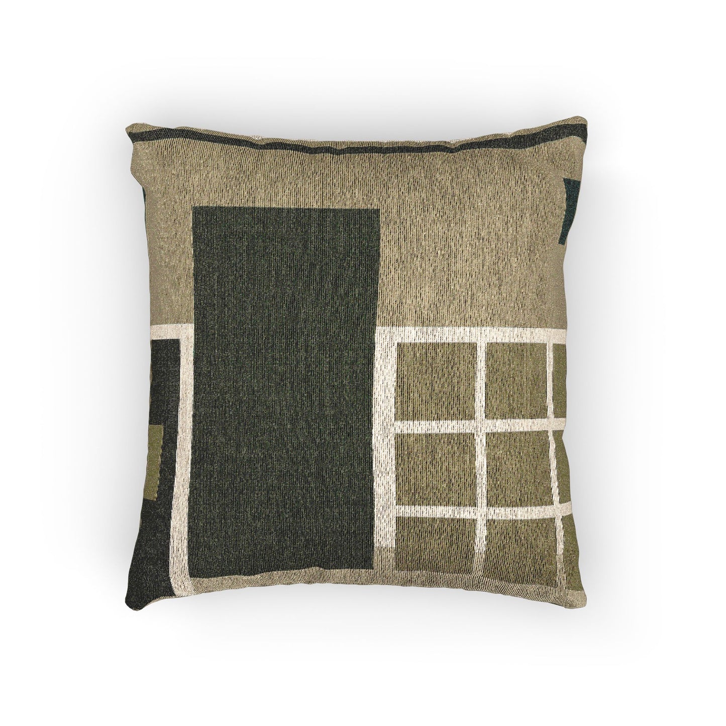 Woven Abstract Geometric Throw Pillow | Modern Bauhaus Tapestry Cushion | Dark Forest & Earth Tones Decor